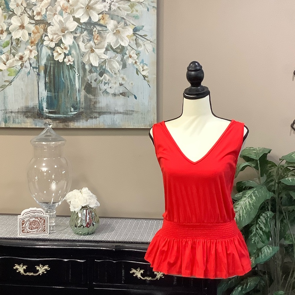 Ann Taylor Red Sleeveless V-Neck Peplum Tank